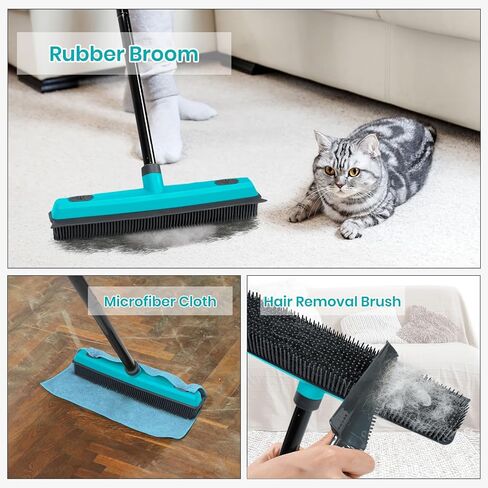 Mavriz Rubber Broom Carpet Rake لإزالة شعر الحيوانات الأليفة ، مكنسة شعر الحيوانات الأليفة للأرضية الصلبة ، مزيل الفرو مع Squeegee in Kuwait