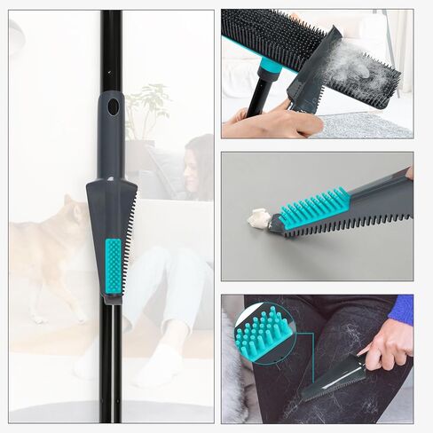 Mavriz Rubber Broom Carpet Rake لإزالة شعر الحيوانات الأليفة ، مكنسة شعر الحيوانات الأليفة للأرضية الصلبة ، مزيل الفرو مع Squeegee in Kuwait
