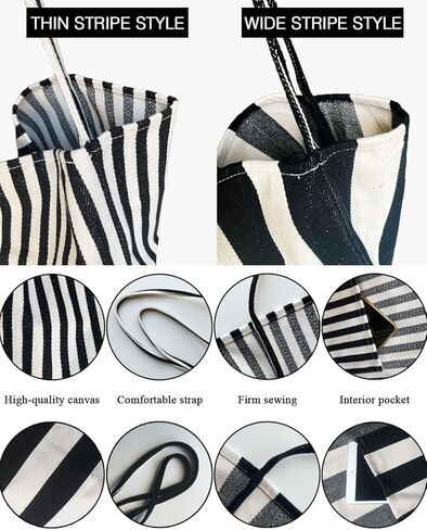 Striped Canvas Tote Handbag for Women Vertical Stripe Large Capacity Shoulder Bag for Shopping Travel in Kuwait