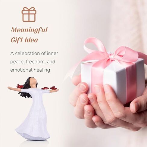تمثال Qianling Angel مع 3 طيور زرقاء - يرمز إلى الحرية ، والتشجيع ، والفرح تمثال راتنج راتنج الأزرق - هدية للنساء أو الأصدقاء أو عشاق الطيور تماثيل زرقاء بلوبيرد in Kuwait