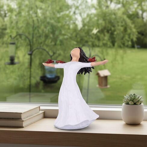 تمثال Qianling Angel مع 3 طيور زرقاء - يرمز إلى الحرية ، والتشجيع ، والفرح تمثال راتنج راتنج الأزرق - هدية للنساء أو الأصدقاء أو عشاق الطيور تماثيل زرقاء بلوبيرد in Kuwait
