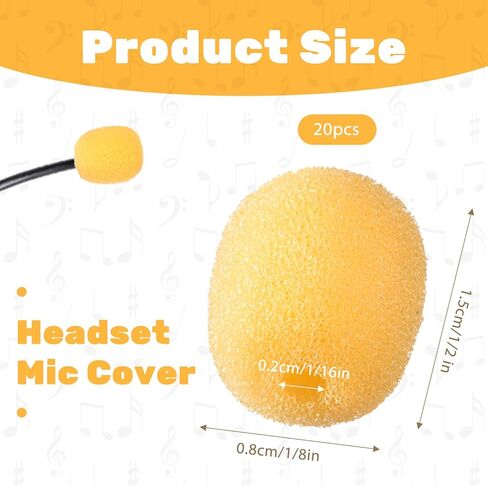 20 Pcs Yellow Mini Headset Windscreen Microphone Foam Cover, Lavalier Mic Covers Small Lapel Mic Sponge Pop Filter Replacement for Noise Reduction in Kuwait