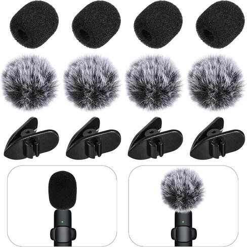 Mini Wireless Furry Windscreen & Foam Cover Set for Lavalier Microphone, 12 Pcs Washable Microphone Windscreen Windproof Microphones Covers with Clips Foam Mini Mic Cover to Reduce Wind Noise in Saudi Arabia