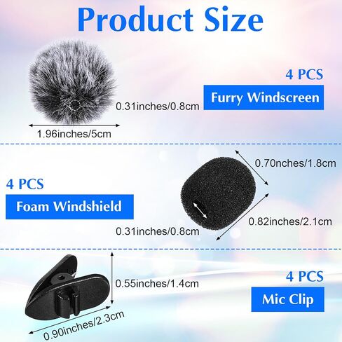 Mini Wireless Furry Windscreen & Foam Cover Set for Lavalier Microphone, 12 Pcs Washable Microphone Windscreen Windproof Microphones Covers with Clips Foam Mini Mic Cover to Reduce Wind Noise in Saudi Arabia