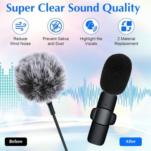 Mini Wireless Furry Windscreen & Foam Cover Set for Lavalier Microphone, 12 Pcs Washable Microphone Windscreen Windproof Microphones Covers with Clips Foam Mini Mic Cover to Reduce Wind Noise in Saudi Arabia