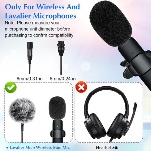Mini Wireless Furry Windscreen & Foam Cover Set for Lavalier Microphone, 12 Pcs Washable Microphone Windscreen Windproof Microphones Covers with Clips Foam Mini Mic Cover to Reduce Wind Noise in Saudi Arabia