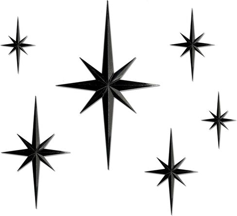 Stylor Mid Century Modern Decor - Whimsigoth MCM Retro 3D Star Wall Art Sculpture, Vintage Celestial Home Decor Accent, Plastic Starburst Decor (Set of 6) in Kuwait