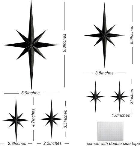 Stylor Mid Century Modern Decor - Whimsigoth MCM Retro 3D Star Wall Art Sculpture, Vintage Celestial Home Decor Accent, Plastic Starburst Decor (Set of 6) in Kuwait