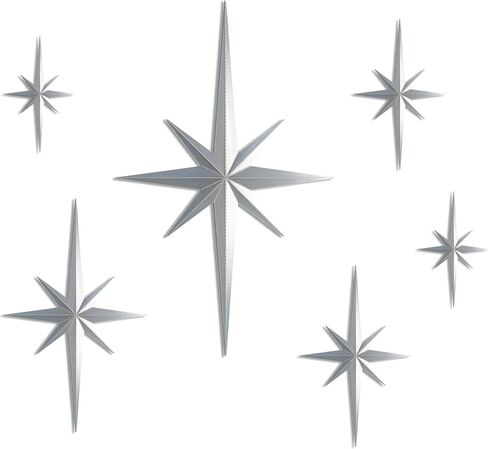 Stylor Mid Century Modern Decor - Whimsigoth MCM Retro 3D Star Wall Art Sculpture, Vintage Celestial Home Decor Accent, Plastic Starburst Decor (Set of 6) in Kuwait