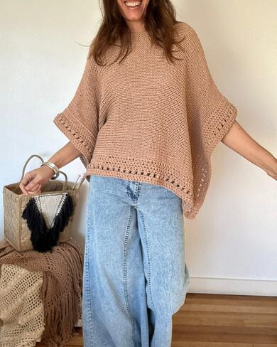 CHICME Women's Knit Tops 2025 3/4 Batwing Sleeve Tops for Women Hollow-Out Pattern Edges Crochet Top Casual Pullover Sweaters in Kuwait
