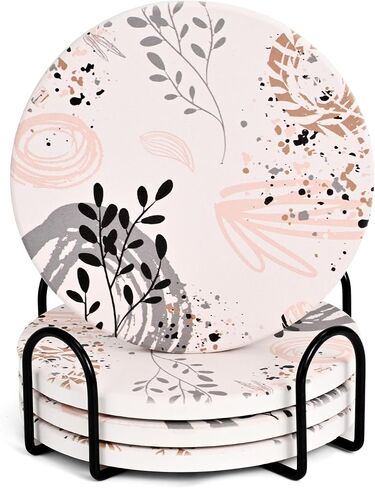 Cute Pink Gold Drink Coasters Set of 4, 4 Inch Office Absorbent Desk Coasters with Holder in Kuwait