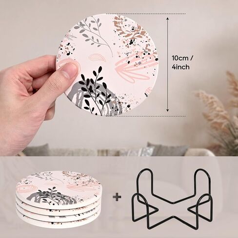 Cute Pink Gold Drink Coasters Set of 4, 4 Inch Office Absorbent Desk Coasters with Holder in Kuwait