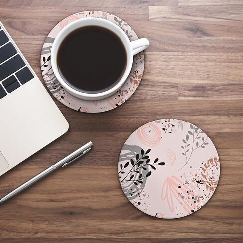 Cute Pink Gold Drink Coasters Set of 4, 4 Inch Office Absorbent Desk Coasters with Holder in Kuwait