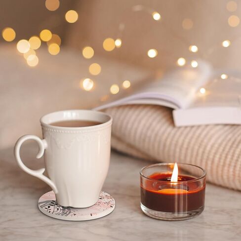 Cute Pink Gold Drink Coasters Set of 4, 4 Inch Office Absorbent Desk Coasters with Holder in Kuwait