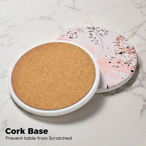 Cute Pink Gold Drink Coasters Set of 4, 4 Inch Office Absorbent Desk Coasters with Holder in Kuwait