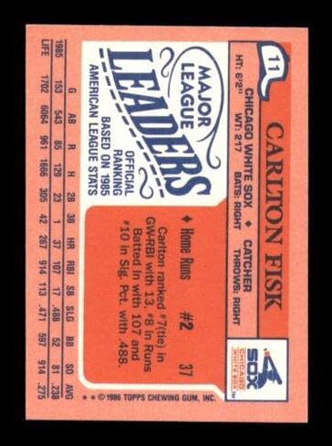 Carlton Fisk Autographed 1986 Topps Mini Card #11 Chicago Sox SKU #241801 - Baseball Slabbed Autographed Cards in Saudi Arabia