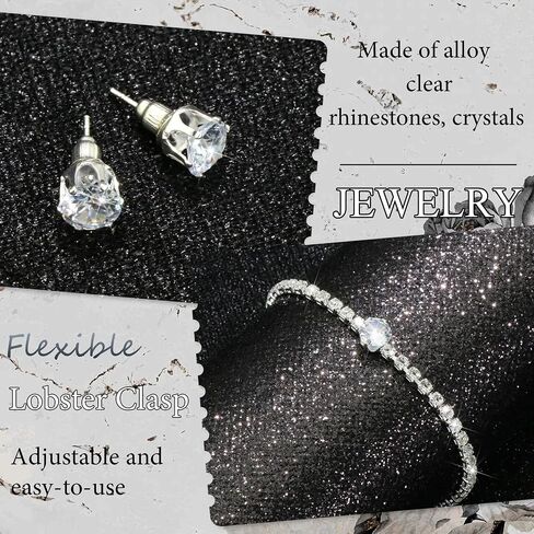 Rhinestone Jewelry Set Choker Necklace Earrings Set Glitter Tassel Dangle Earrings Silver Wedding Bridal Prom Jewelry Accessories for Bride Women in Saudi Arabia