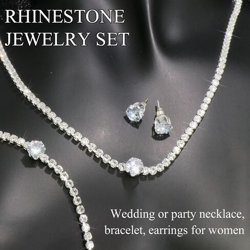 Rhinestone Jewelry Set Choker Necklace Earrings Set Glitter Tassel Dangle Earrings Silver Wedding Bridal Prom Jewelry Accessories for Bride Women in Saudi Arabia