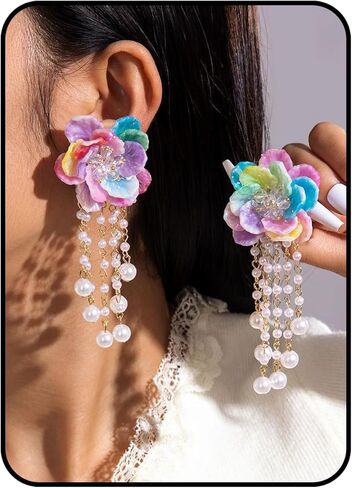 Statement Flower Earrings for Women – Colorful Resin Petal Stud Earrings with Multi-Layer Lightweight Design, Bold Ins Style Floral Jewelry in Kuwait