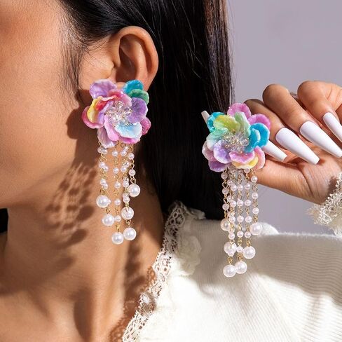 Statement Flower Earrings for Women – Colorful Resin Petal Stud Earrings with Multi-Layer Lightweight Design, Bold Ins Style Floral Jewelry in Kuwait