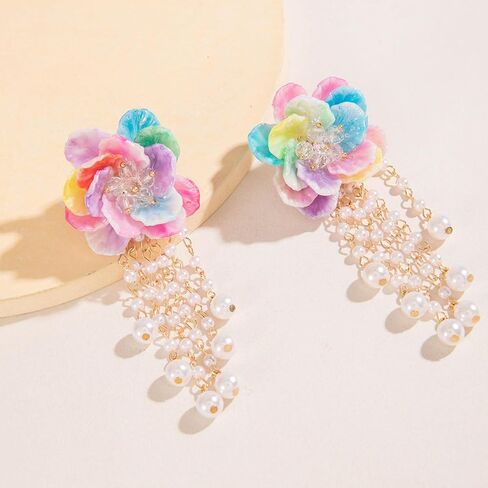 Statement Flower Earrings for Women – Colorful Resin Petal Stud Earrings with Multi-Layer Lightweight Design, Bold Ins Style Floral Jewelry in Kuwait