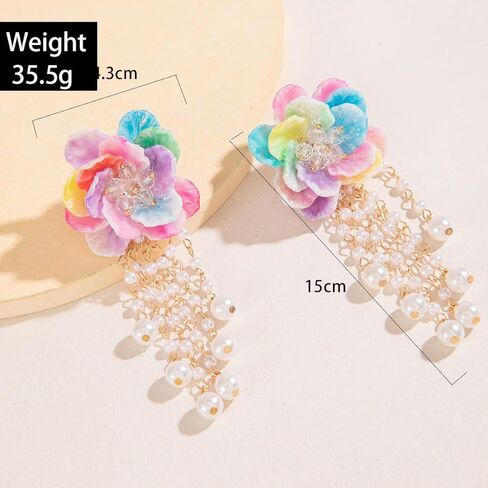 Statement Flower Earrings for Women – Colorful Resin Petal Stud Earrings with Multi-Layer Lightweight Design, Bold Ins Style Floral Jewelry in Kuwait