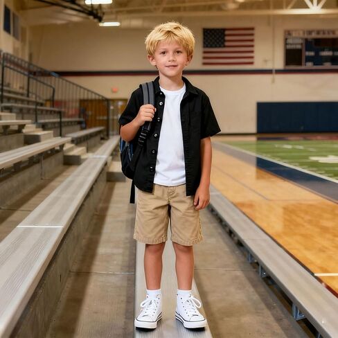 Funnycokid Boys Button Down Shirts Short Sleeve Dress Shirt Solid Formal Uniform 2-10 Years in Kuwait