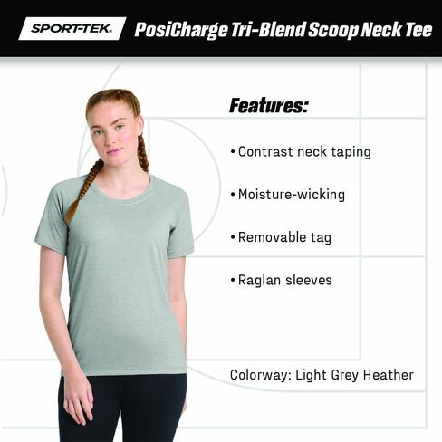 Sport-Tek Women's Posicharge Tri-Plend Wicking Scoop Neck Raglan Tee | تي شيرت الرياضة Fit Workout ، صالة الألعاب الرياضية الربيع والصيف in Saudi Arabia