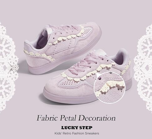 LUCKY STEP Kids Lace Detail Fashion Retro Sneakers Girls Casual Gum Rubber Sole Dual Laces Walking Running Shoes for Big&Little Kid and Toddler in Saudi Arabia