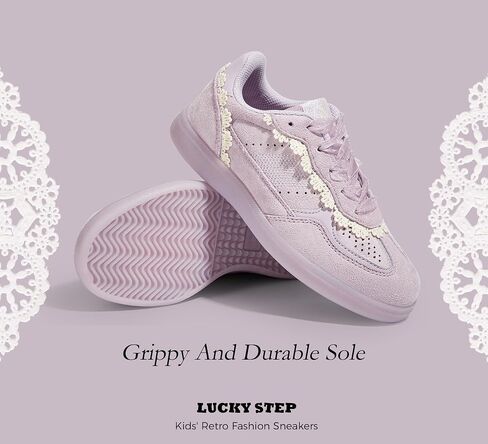 LUCKY STEP Kids Lace Detail Fashion Retro Sneakers Girls Casual Gum Rubber Sole Dual Laces Walking Running Shoes for Big&Little Kid and Toddler in Saudi Arabia