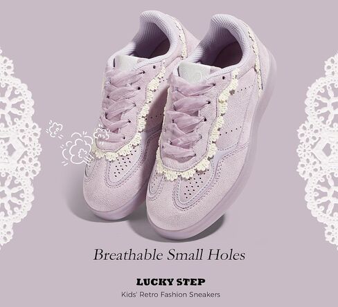 LUCKY STEP Kids Lace Detail Fashion Retro Sneakers Girls Casual Gum Rubber Sole Dual Laces Walking Running Shoes for Big&Little Kid and Toddler in Saudi Arabia