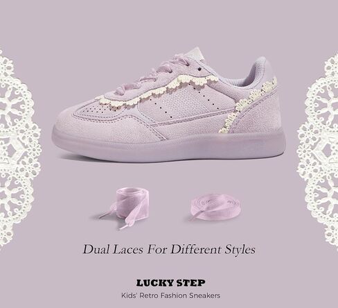 LUCKY STEP Kids Lace Detail Fashion Retro Sneakers Girls Casual Gum Rubber Sole Dual Laces Walking Running Shoes for Big&Little Kid and Toddler in Saudi Arabia