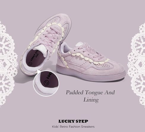 LUCKY STEP Kids Lace Detail Fashion Retro Sneakers Girls Casual Gum Rubber Sole Dual Laces Walking Running Shoes for Big&Little Kid and Toddler in Saudi Arabia