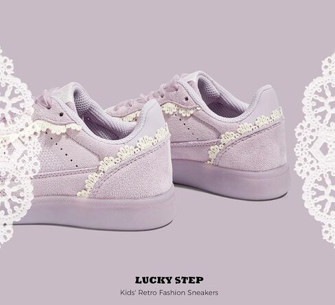 LUCKY STEP Kids Lace Detail Fashion Retro Sneakers Girls Casual Gum Rubber Sole Dual Laces Walking Running Shoes for Big&Little Kid and Toddler in Saudi Arabia