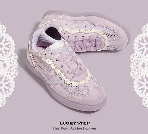LUCKY STEP Kids Lace Detail Fashion Retro Sneakers Girls Casual Gum Rubber Sole Dual Laces Walking Running Shoes for Big&Little Kid and Toddler in Saudi Arabia