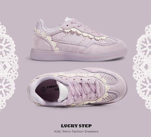 LUCKY STEP Kids Lace Detail Fashion Retro Sneakers Girls Casual Gum Rubber Sole Dual Laces Walking Running Shoes for Big&Little Kid and Toddler in Saudi Arabia