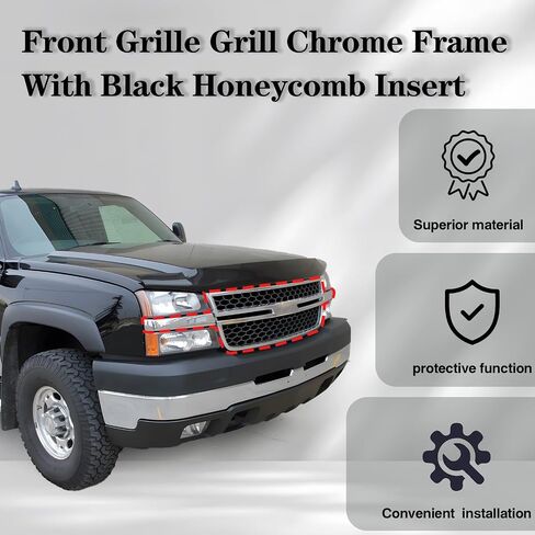 إطار الشبكة الأمامية الشواء كروم مع عسل العسل الأسود المزخرف المتوافق مع Silverado 2003-2006 1500 HD/ 2500 HD/ 3500 و 2007 1500 HD/ 2500 HD/ 3500 Classic (W/ O صب) in Saudi Arabia