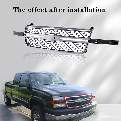 إطار الشبكة الأمامية الشواء كروم مع عسل العسل الأسود المزخرف المتوافق مع Silverado 2003-2006 1500 HD/ 2500 HD/ 3500 و 2007 1500 HD/ 2500 HD/ 3500 Classic (W/ O صب) in Saudi Arabia