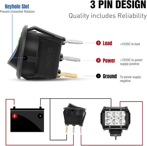 Nilight 1PC Round Rocker Switch with Shell 12V 24V 20A Red LED Toggle swtich with 16AWG Wires SPST 3Pin 2 Position for Car Truck Vehicle Boat Marine Rocker On Off Control in Saudi Arabia