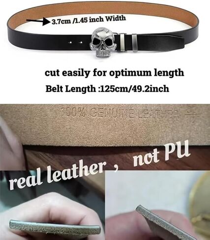 Men's Skull Head Buckle Leather Belt Waist Band, Jeans Decorative Punk Belt in Kuwait