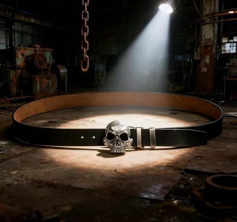 Men's Skull Head Buckle Leather Belt Waist Band, Jeans Decorative Punk Belt in Kuwait