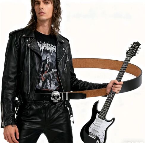 Men's Skull Head Buckle Leather Belt Waist Band, Jeans Decorative Punk Belt in Kuwait