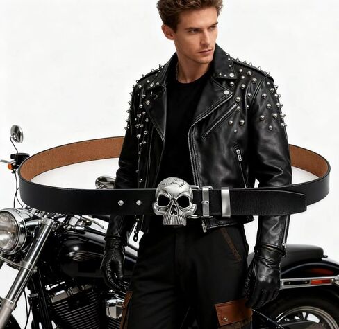 Men's Skull Head Buckle Leather Belt Waist Band, Jeans Decorative Punk Belt in Kuwait