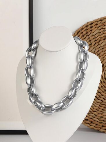 Chunky Cuban Chain Choker Necklaces Silver Punk Hip Hop Necklaces Exaggerated Heavy Link Chain Necklace Statement Collarbone Necklace for Party Costume Accessory Jewelry for Women in Saudi Arabia