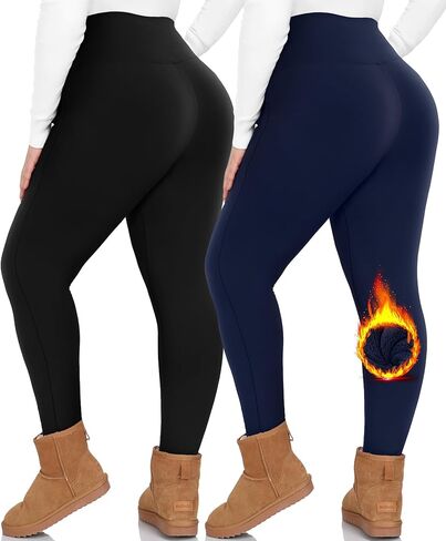NEW YOUNG 2 Pack Plus Size Fleece Lined Leggings Women-1X-4X High Waist Winter Tummy Control Thermal Warm Yoga Pants in Saudi Arabia