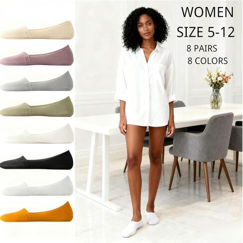 لا توجد جوارب عرض للسيدات ، جوارب بطانة ، مصنوعة من سطح الحرير الجليدي على السطح ، القطن في القاع ، الكعب السيليكون غير القابل للانزلاق (8 أزواج ، 8 ألوان) in Kuwait