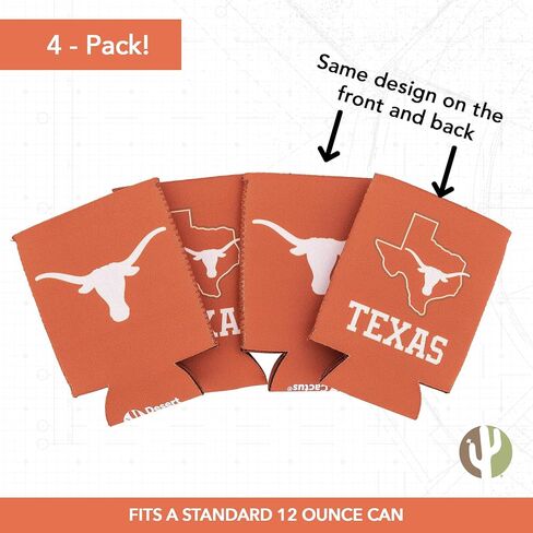 Desert Cactus University of Texas Can Insulator Beverage Cooler 2 Pack Foam Beverage Holder Longhorns UT Austin (2 Pack Can) in Kuwait
