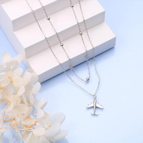 925 Sterling Silver Airplane Pendant Necklace for Women Sisters, Best Gifts for Stewardess Flight Attendants Pilots Airplane Jewelry Gifts (Pendant Necklace) in Saudi Arabia