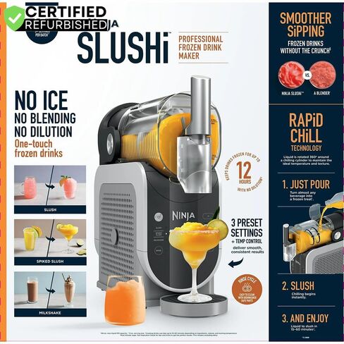 Ninja FS300 SLUSHi 72oz. Frozen Drink & Slushie Machine (Renewed) Bundle with Deco Essentials Collapsable Water Bottle BPA Free 24oz Gray/Stainless and 1 YR CPS Enhanced Protection Pack in Saudi Arabia