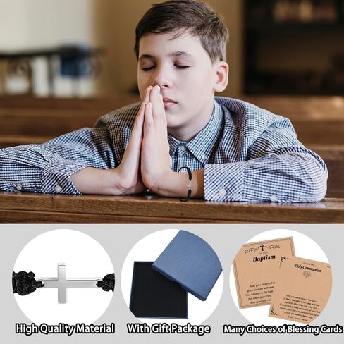Baptism Gifts for Boys,Braided Rope Cross Bracelet for Kids,First Communion Gifts Boys Christian Christening Graduation (Brother) in Kuwait